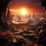 miswm_An_abandoned_garden_on_an_alien_world_sunset_distant_anci_3d3cb8ff-f74f-405e-a635-acebadb555d7